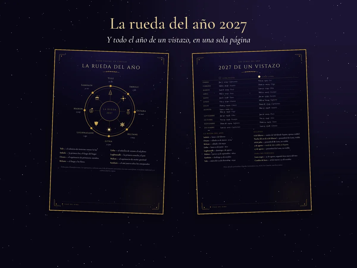 La rueda del año 2027 con las ocho fiestas y sus fechas.