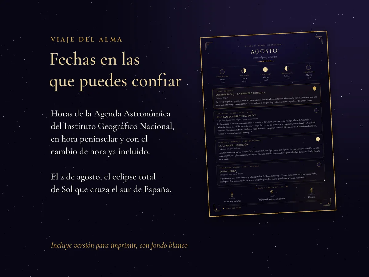 Fechas de la Agenda Astronómica del Instituto Geográfico Nacional, en hora peninsular.